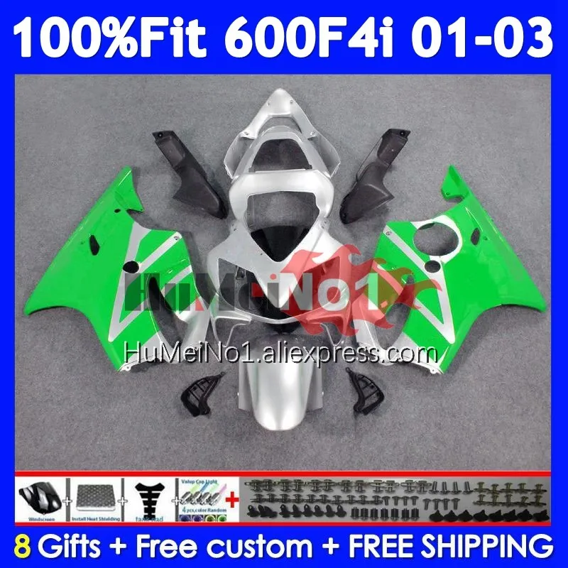 Injection Body For HONDA CBR 600 F4i 600F4i Green Silver 600CC CC 34No.26 CBR600F4i 01 02 03 CBR600 F4i 2001 2002 2003 Fairings