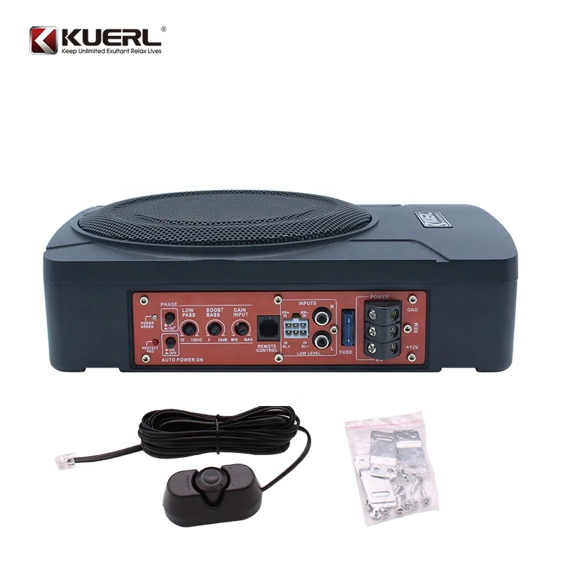 KUERL Aluminum Alloy Shell 8Inch 800W Car Audio Active Subwoofer RMS Power 150W with Wired volume control Built-in Amplifier