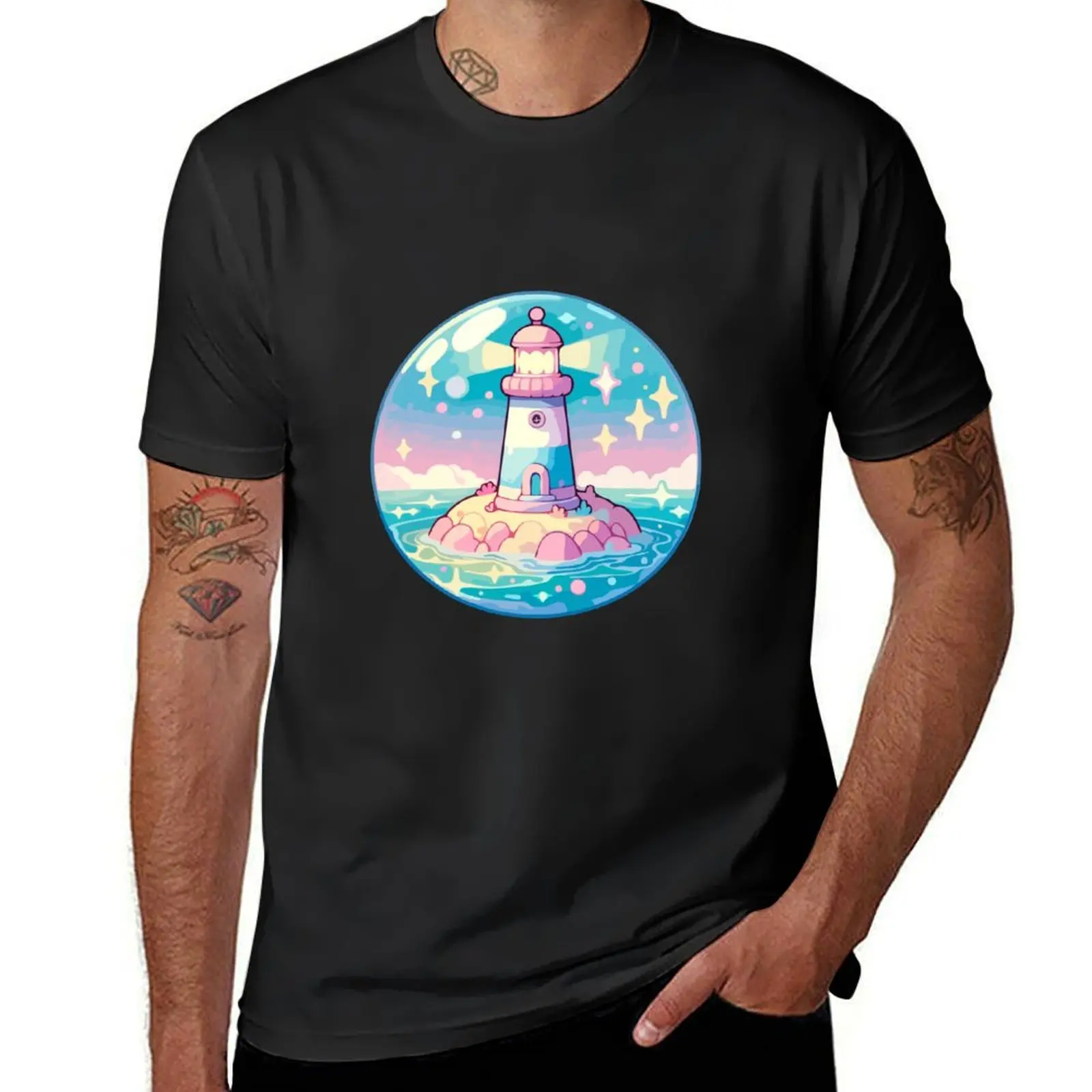 Pastel Lighthouse Dreams - Serene Coastal Sunset T-Shirt vintage blacks Aesthetic clothing mens clothes