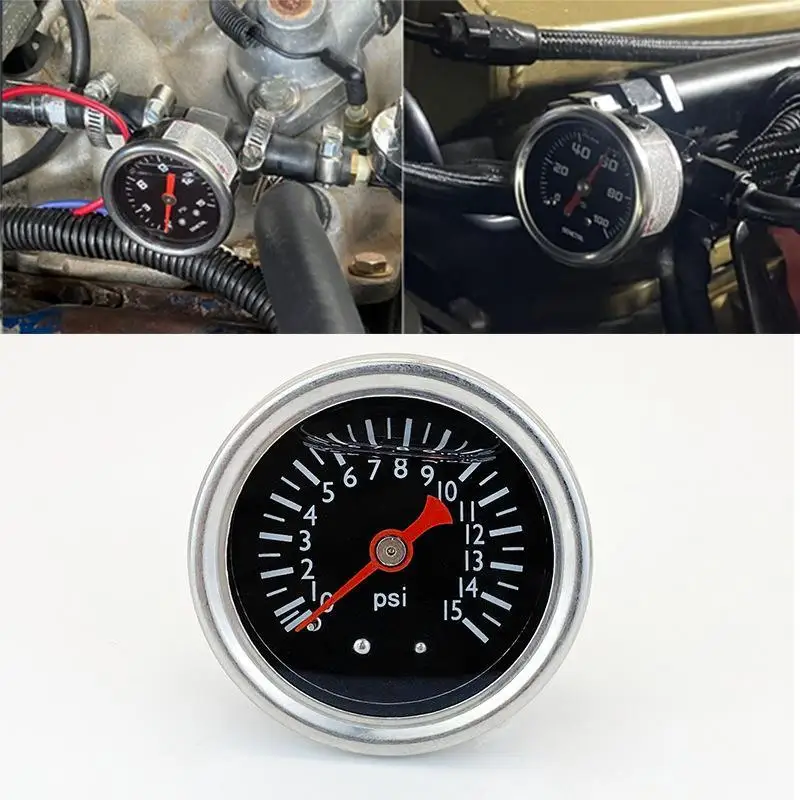 Universal Black Axial Shock-resistant 0-15psi Fuel Pressure Oil Pressure Hydraulic Gauge Stainless 40mm Dial Thread 1/8''NPT