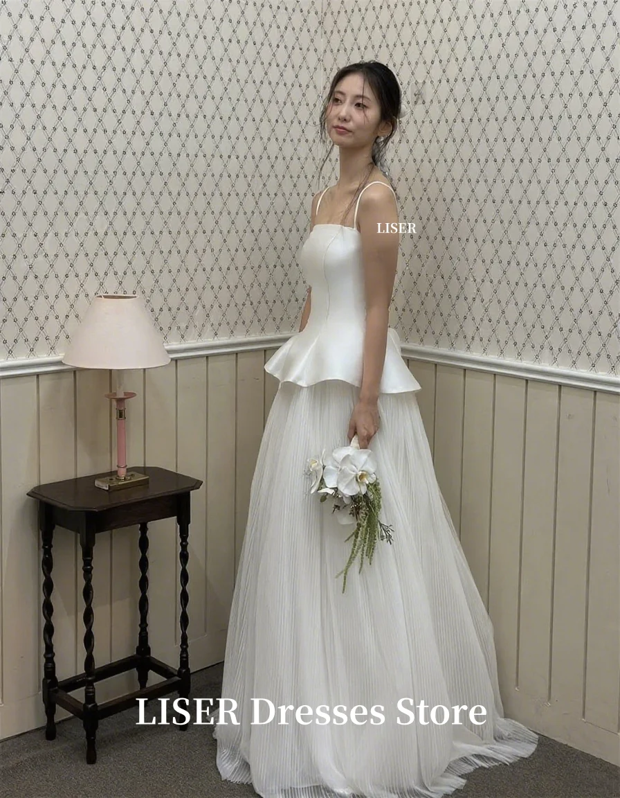 

LISM Simple Strapless Satin Korea Wedding Dresses Customized Pleats Tulle A Line Photos Shoot Bridal Gown 결혼식 드레스 Marriage