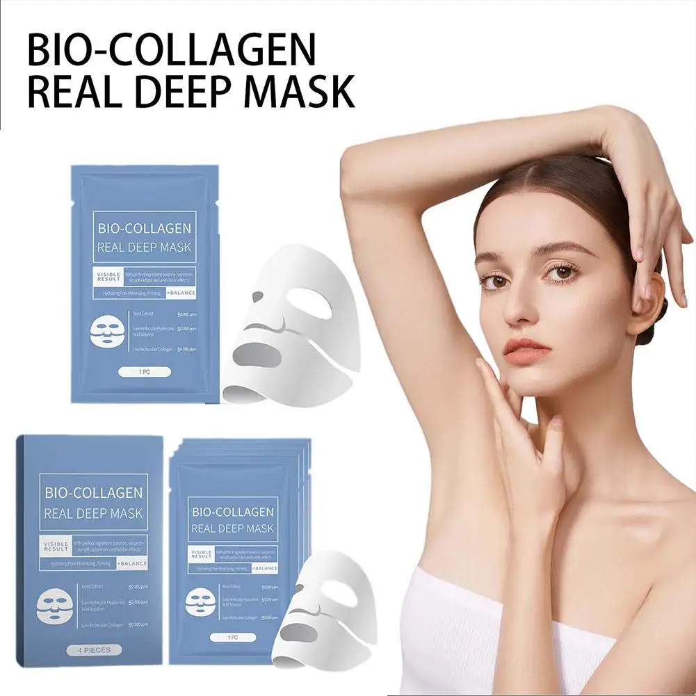 

4pcs/1pc Bio Collagen Face Mask Shrink Pores Deep Hydrating Overnight Mask Moisturizing Refreshing Face Skin Care