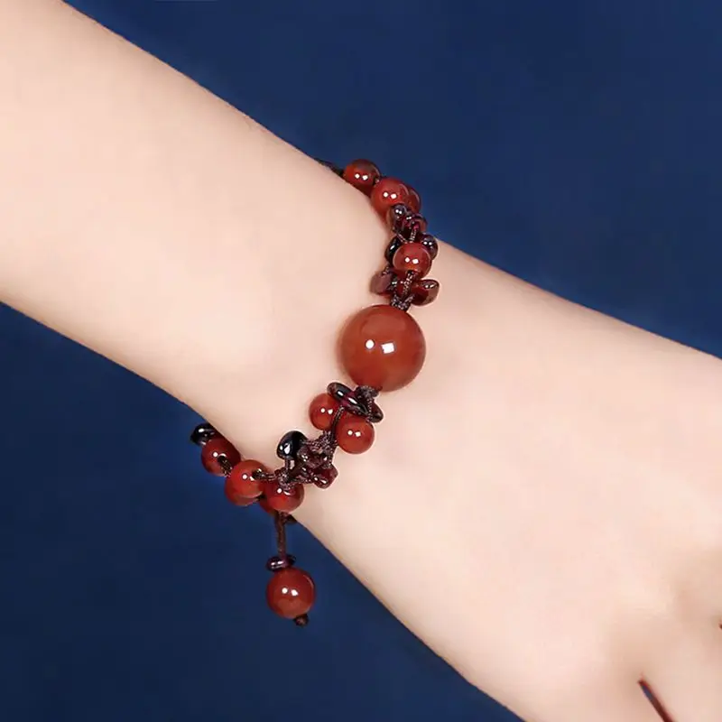 

Natural Agate Garnet Zodiac Bracelet Women Vintage Ethnic Minimalist Artisan Jewelry Unique Bohemian Lucky Charm Gift for Her