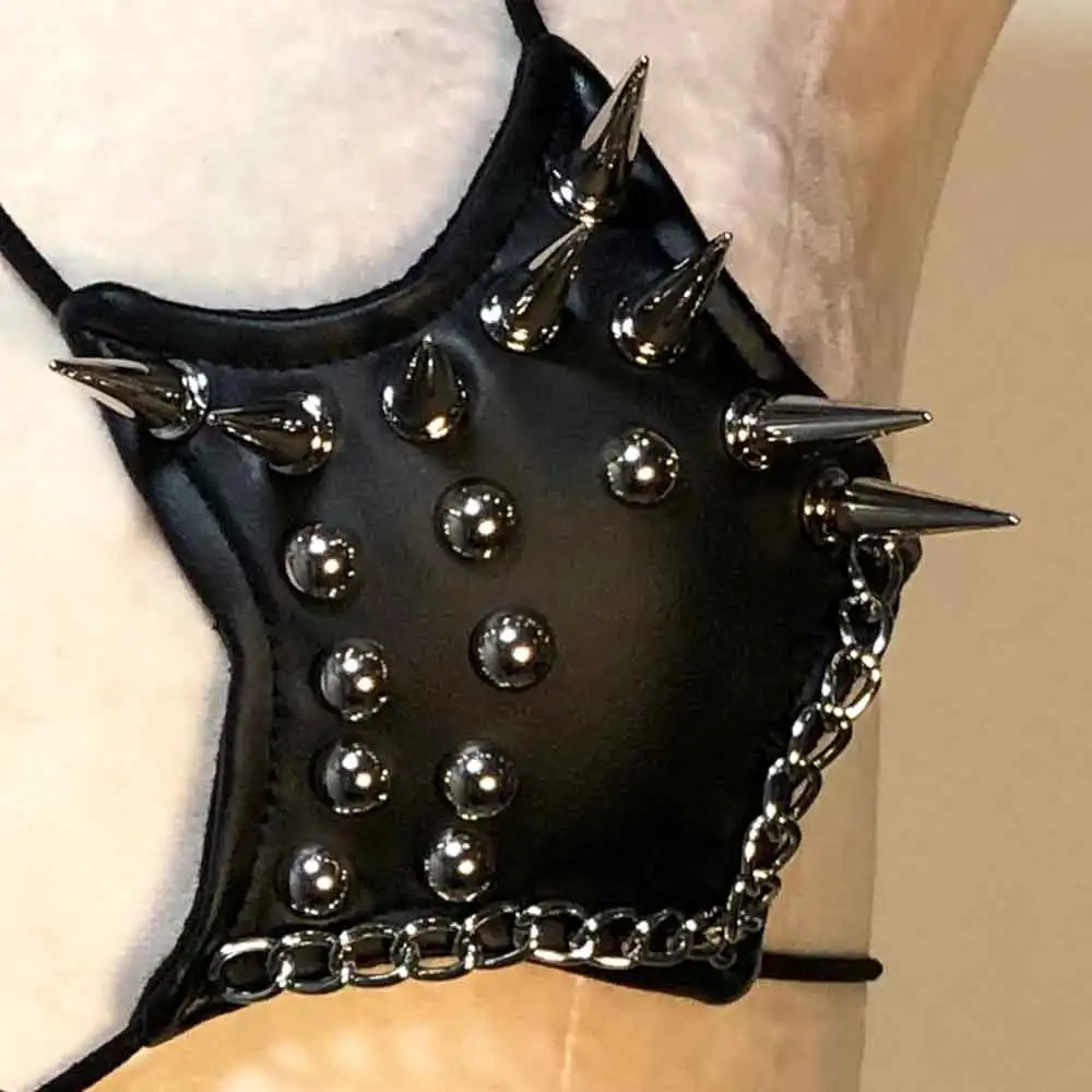 Grunge Rave Trendy Spike Studded Punk Rock Y2K TOPS Gothic Tank Club Wear Festival Halter Neck Emo E-Girls Goth Eco Harajuku