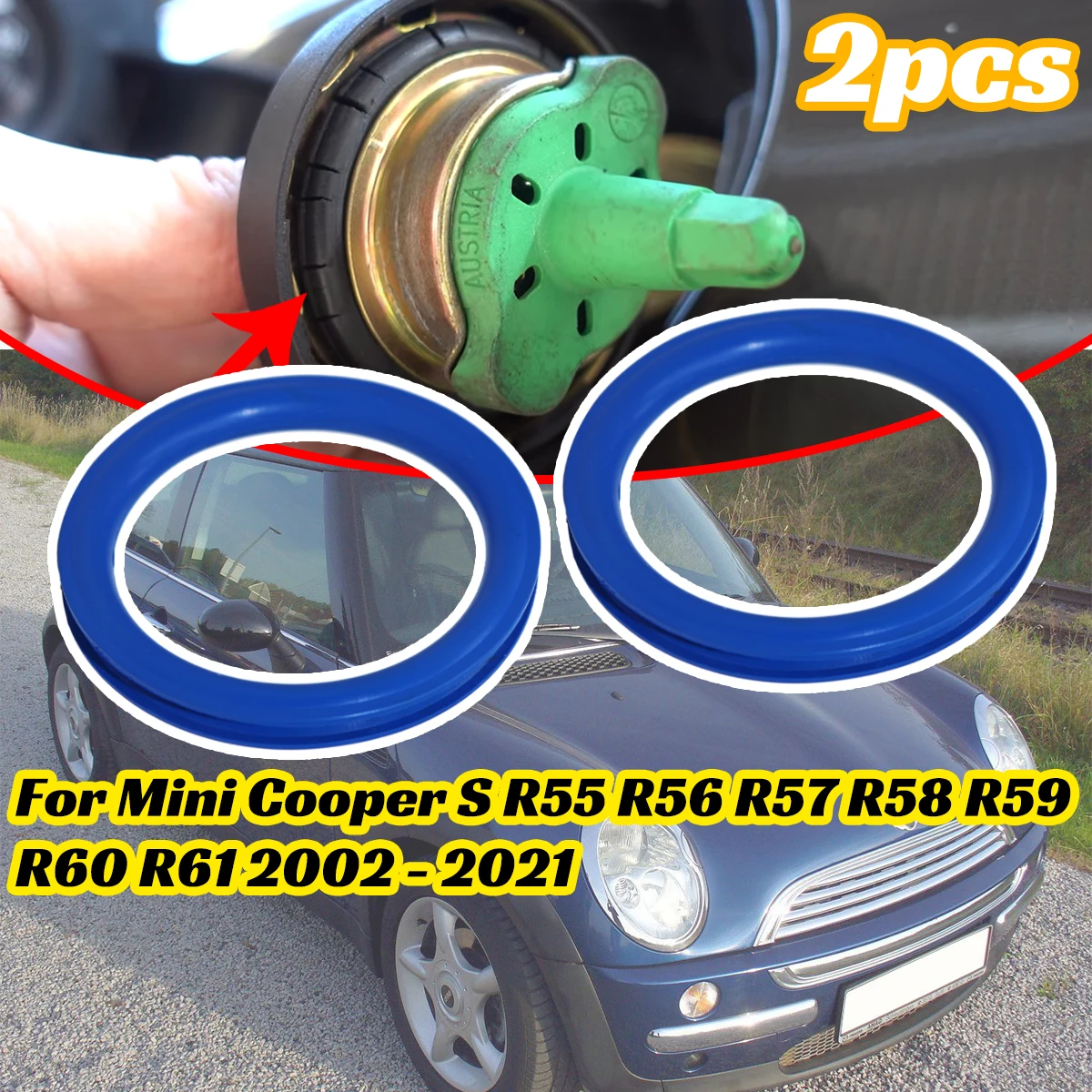 2pcs Gas Cap Fuel Seal for Mini Cooper S R55 R56 R57 R58 R59 R60 R61 2002-2021 Tank Neck Rubber Gasket Washer V Shape O-Ring Kit