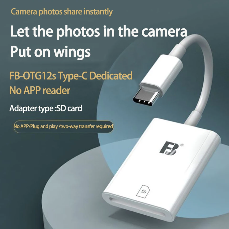 FB-OTG12s Lettore di schede Scheda SD Interfaccia di tipo C Trasferimento dati Lettura fotografica senza APP per dispositivo Android Fotocamera iPad Pro