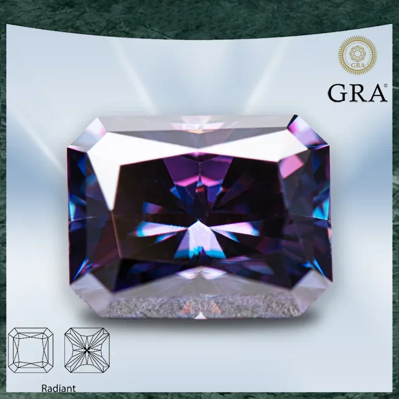 

Moissanite Radiant Cut Imperial Purple Color VVS1 with GRA Certificate for Gemstone Charms Beads Top Jewelry Making Materials