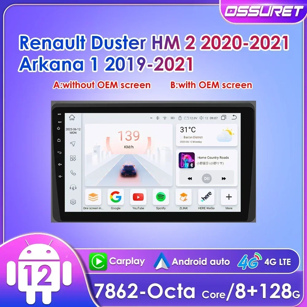 

10.1" Ossuret 2Din Android Car Radio for Renault Arkana Duster HM 2 2019 - 2021 Multimedia 4G BT CarPlay RDS DSP GPS Navigation