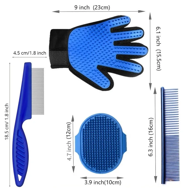 Pet Hair Grooming Set, Dog Hair Removal Glove Brush, Silicone Massage Brush And Pet Hair Comb