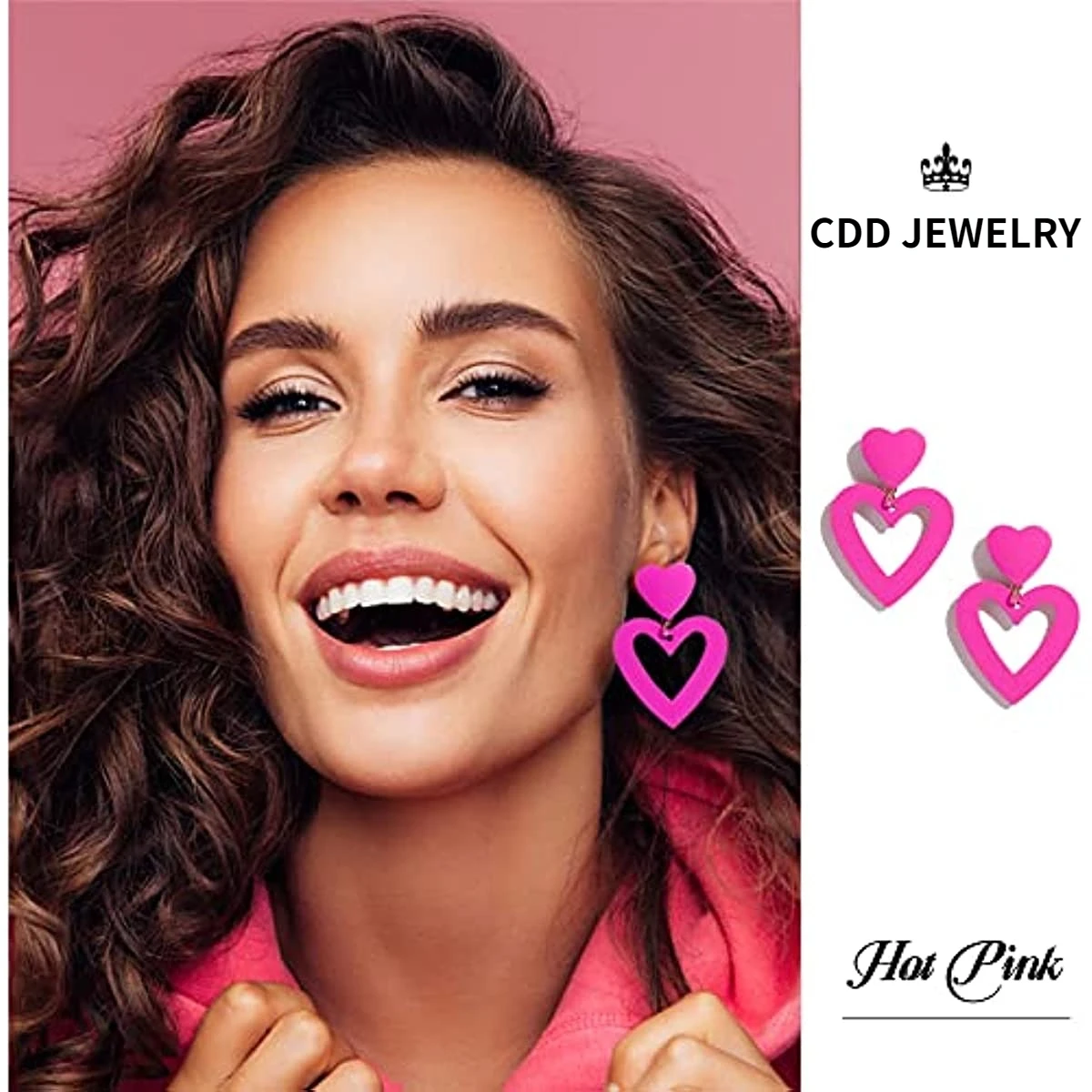 Double Pink Heart Earrings Dangling Conversation Heart Earrings Cute for Women Love Shaped Dangle Drop Women White Black Green