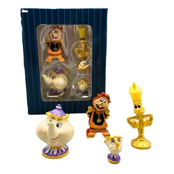 4Pcs/set Disney Anime Beauty And The Beast Cogsworth Mr Clock Model Collectible Decoration Figurine Toys Kids Charm Gifts
