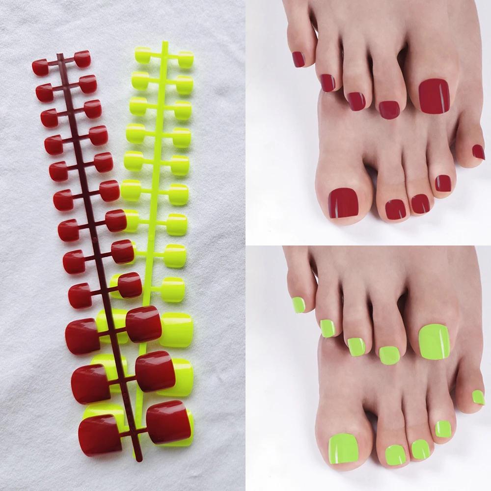 Short Square False Toe Nails 192pcs Tips Mixed Colors Press on Toenails Full Cover Toe Nails Acrylic Artificial Toe Fake Nails