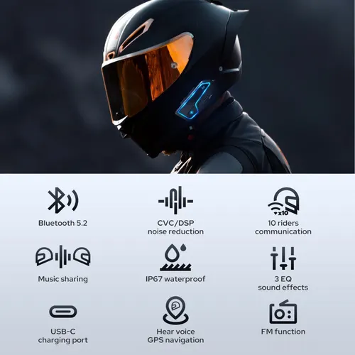 Imagen 2 del producto GEARELEC-intercomunicador GX10 para casco de motocicleta, auriculares con Bluetooth para 10 conductores, 2km, comunicador para MOTO, interfono FM para compartir música, PK B4FM-X