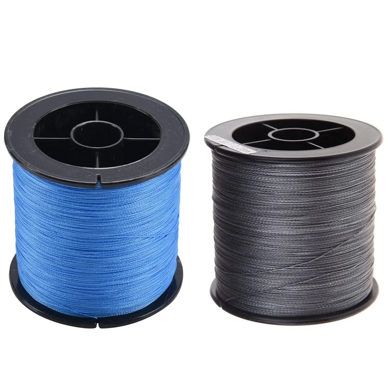 2 Pcs 500 M 30 LB 0.26Mm Fishing Line Strength PE Braided 4 Strands, Blue & Gray