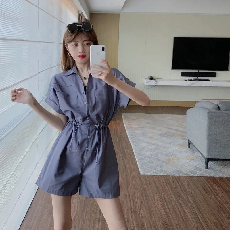 レトロなウエストシェイプのユーティリティジャンプスーツ レディース 夏 2025 新作 韓国風 ゆったりワイドレッグパンツ