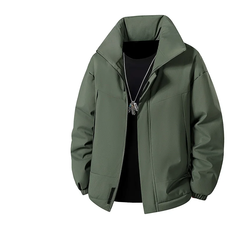 2025 Man Jacket Winter Vintage Simple Solid Color Zipper Loose Male Outerwear Thicken Stand Collar Long Sleeve Men Down Coat