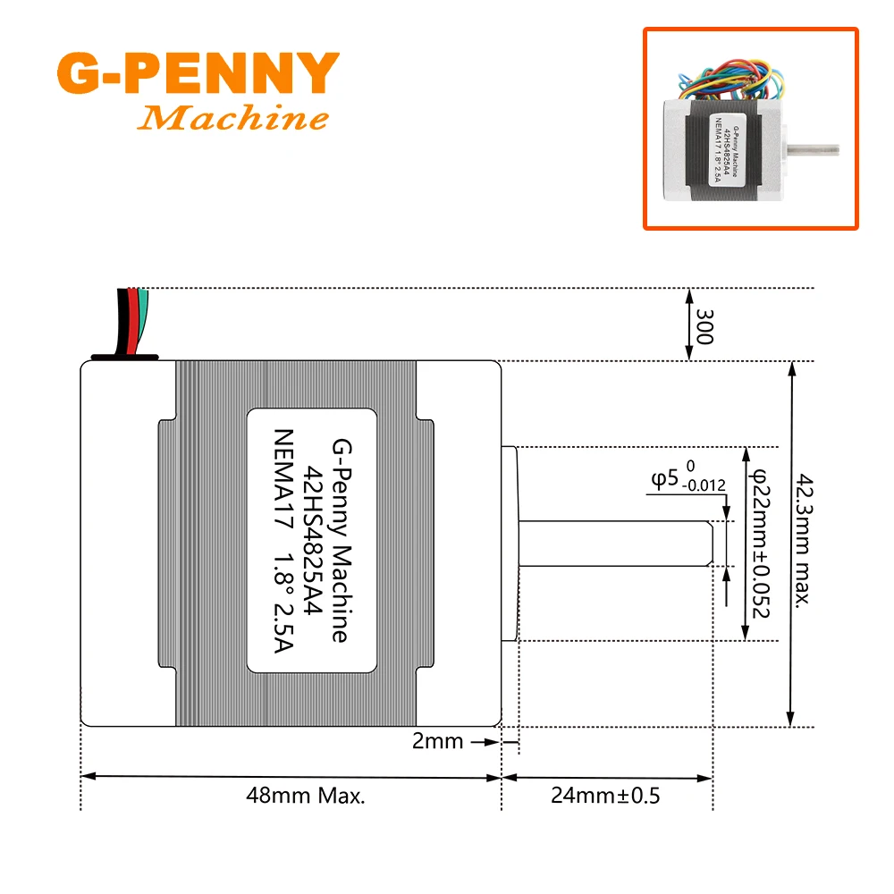 G-Penny Nema17 42HS4825A4 Шаговый двигатель 2,5 А 0,50 Нм 71 унций-ИН 1,8 градуса 4-выводной для 3D-принтера с ЧПУ