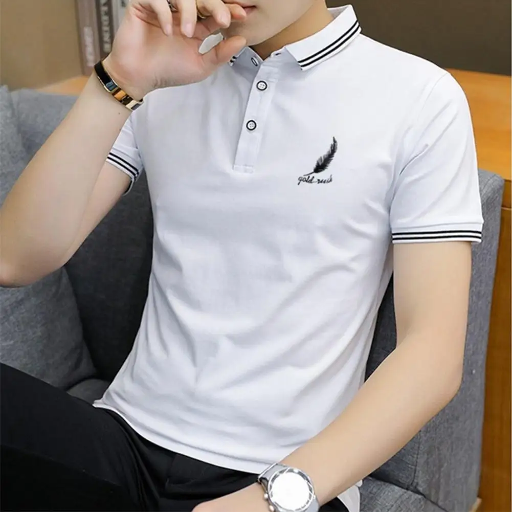 Men Shirt Buttons Slim Fit Gentle Men Business Shirt Turn down Collar Short Sleeves Formal Shirt Handsome Pullover Top