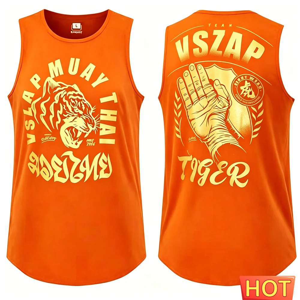 Summer Men Muay Thai vest Tank Top Men's sleeveless T-shirt quick-dry men's t-shirts tank tops Muay Thai Tiger Graphic tank tops
