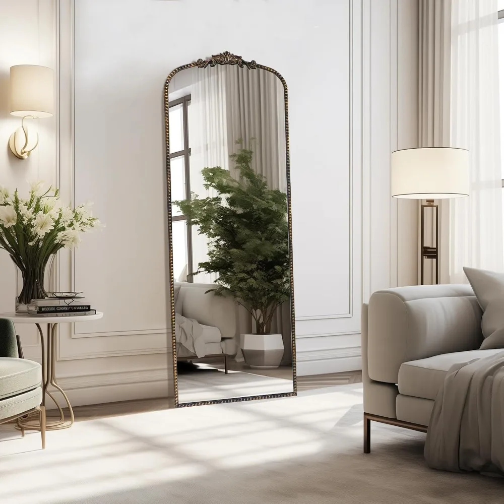 Growsun アンティーク バロック フルレングスミラー、ヴィンテージ ブラック 65インチx22インチ 全身フロアミラー、自立式、壁掛け式、または斜め掛け式