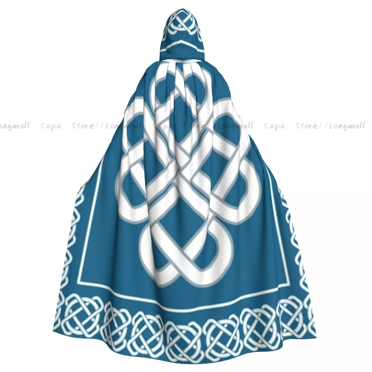 Adult Vampire Cape Hooded Robe Celtic Love Knot Fortune Symbol Framework Border Design Halloween Cloak Full Length Cosplay