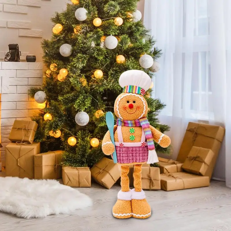 Adorno de mesa de muñeca de pan de jengibre con patas retráctiles y sombrero, para el hogar Decoración de mesa, muñeca suave para estante, temporada de vacaciones