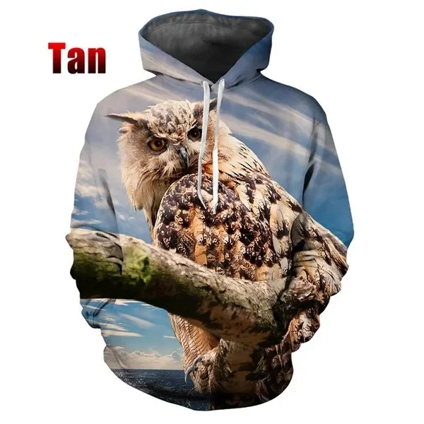 New Owls 3d Printed Animals Graphic Hoodies For Men Fashion Hoodies Y2k Hip Hop Sweatshirt Harajuku Pullover Tops Women Clothes