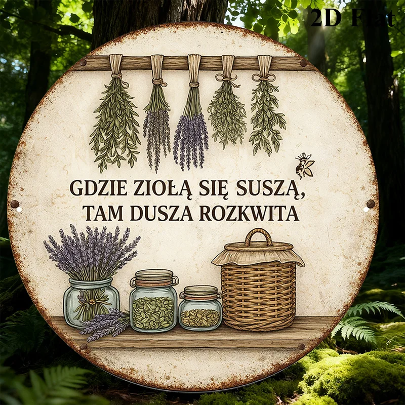 CIFBUY Vintage Round Aluminum Wall Art Waterproof Rustproof Metal Sign Herb Floral Decor For Kitchen Bar Cafe Farmhouse Garden