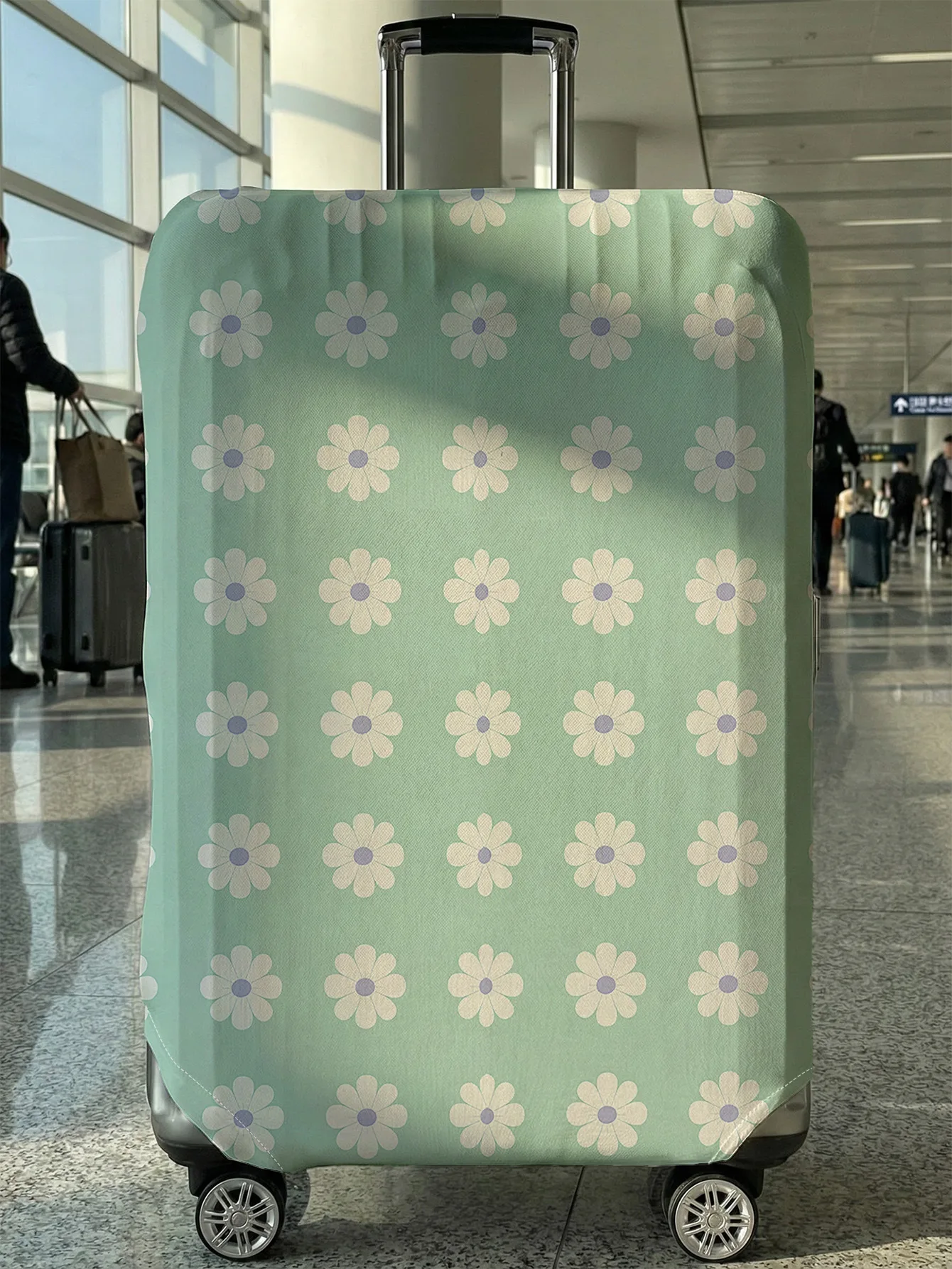 

Mint Green Base Daisy Full Print Luggage Cover, Suitable for 18-32 Inch Luggage Cover, Luggage Handle Glove, Travel Accessories