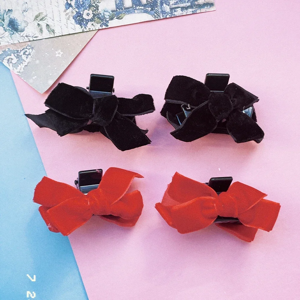 Sweet Black Red Bow Small Hair Claw Clip Princess Velvet Bow Hair Clip Claw Clamp Headwear Girls Women Korean Hair Styling Tools