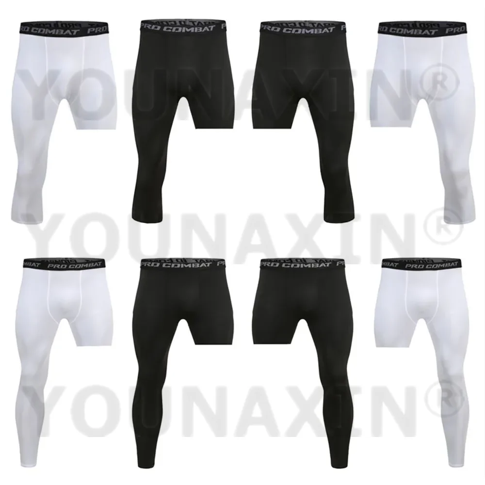 Men 3/4 Cropped Pants Base Layer Exercise Trousers Compression Running Tights Pilates CrossFit Training Sport One Leg Leggings