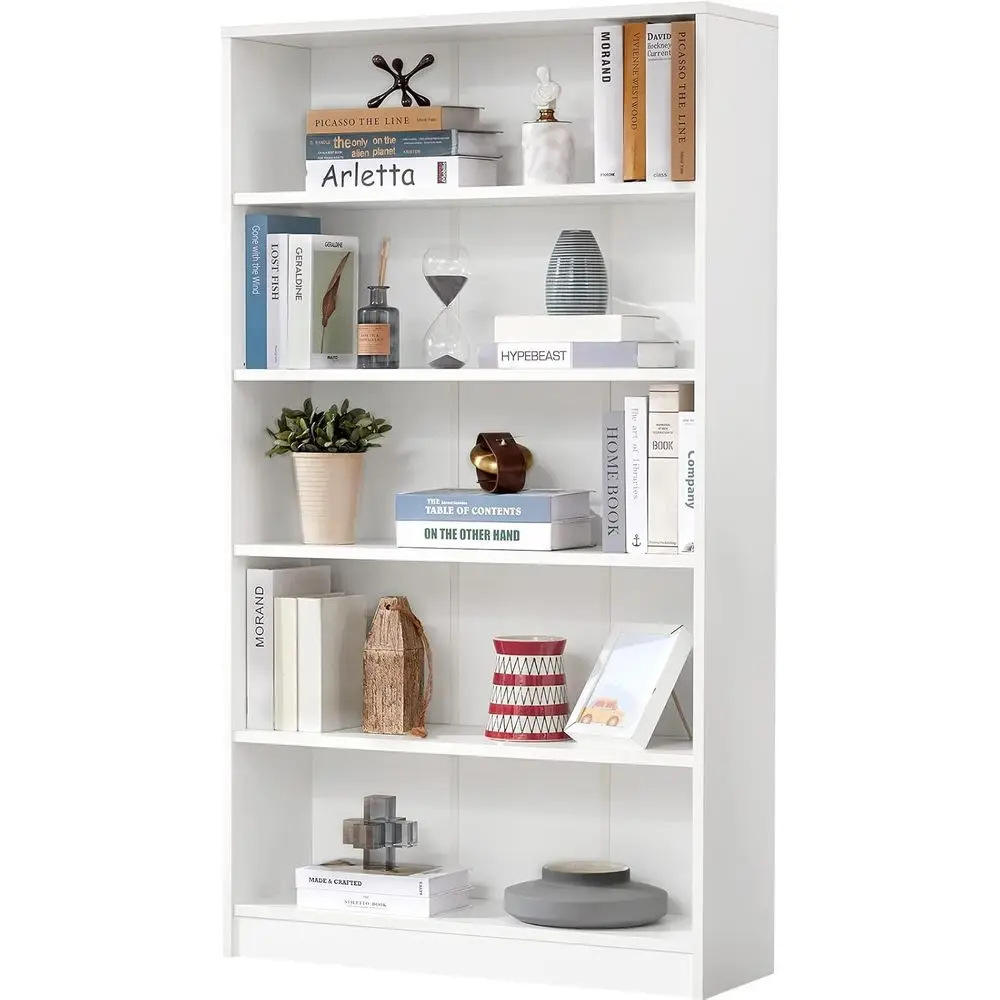 arini White Bookshel or Bedroom 5 Shel Oice Bookcase 60 Inches Tall ern Wood Bookshel or Living Room 5 Tier Wide Manga Bookshel