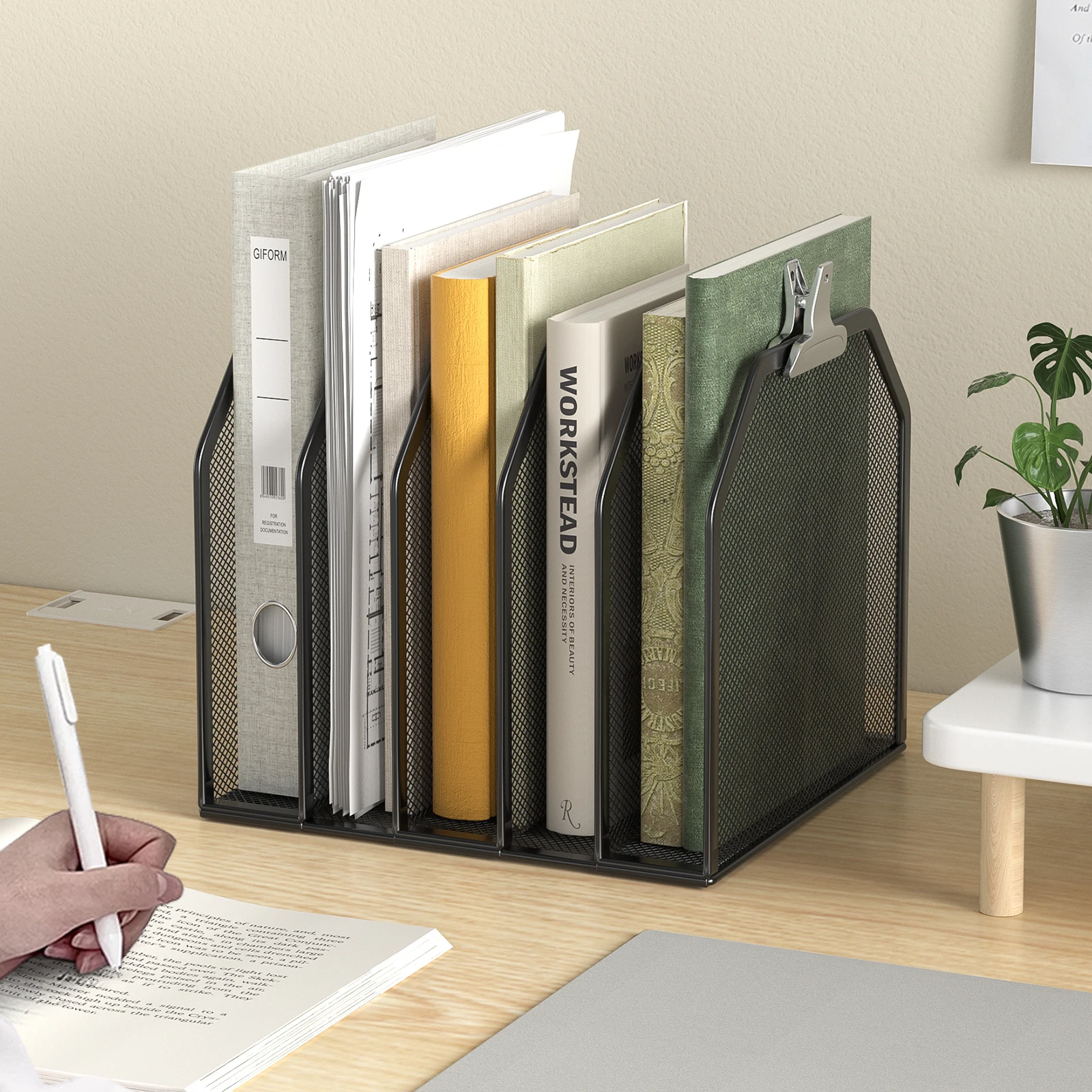Desk File Organizer 5 Sections Upright Mesh Desktop Organizer File Sorter Office Organization File Holder for Home, Office