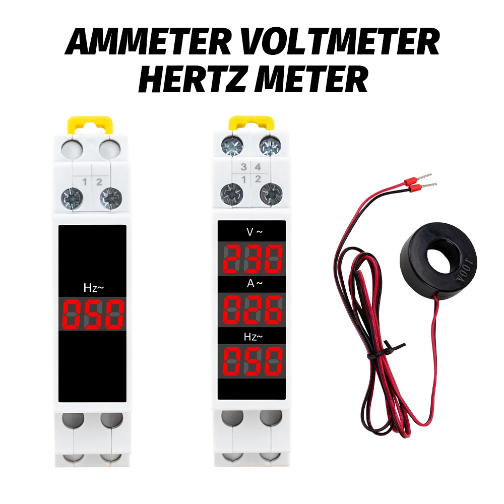 

Din Rail 18mm Voltage Current HZ Meter AC 80-500V 220V 380V 100A Modular Ammeter Voltmeter LED Indicator Digital Volt Tester