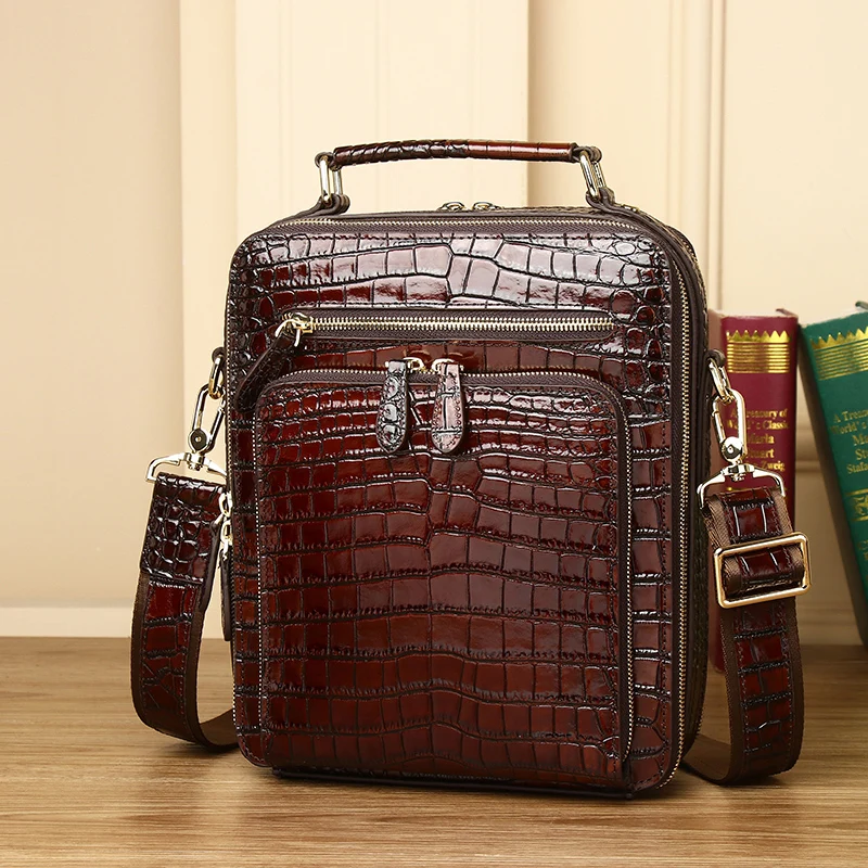 New Crocodile belly handbag large capacity men\'s business bag business briefcase fashion shoulder bag messenger bag