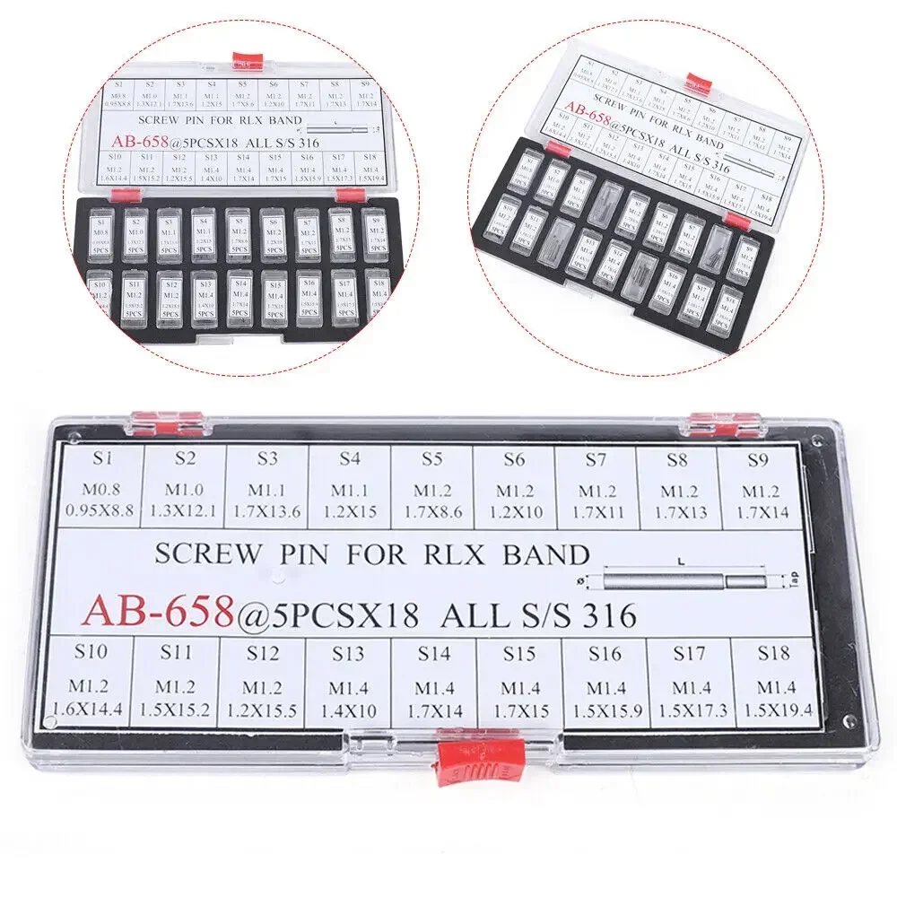 90-Piece Screw Pin Assortment for Rolex Watch Band Repair, 316 Stainless Steel Link Pins Set for Datejust Submariner