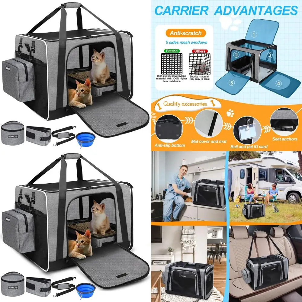 

Collapsible Soft-Sided Pet Carrier, 24x17x17, Litter Box Included, for Medium to Large Cats or Two Small Cats, Ideal for Car Tra