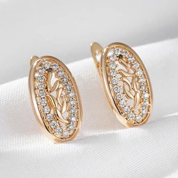 Wbmqda Sparkling Hollow Oval Zircon Hoop Earrings For Women 585 Rose Gold Color Romance Fashion Wedding Party Jewelry Gift