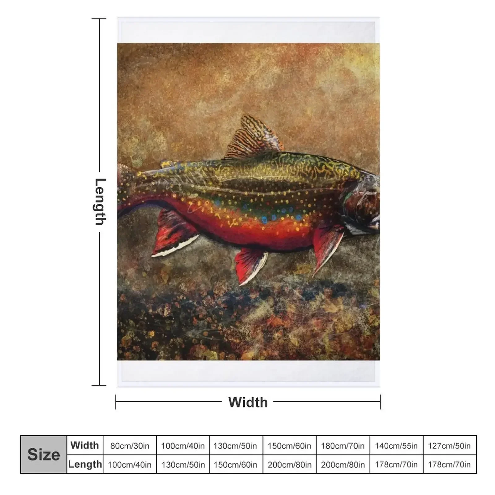 Spawning Male Brook Trout Illustration Throw Blanket Comforter decorative Softest Blankets