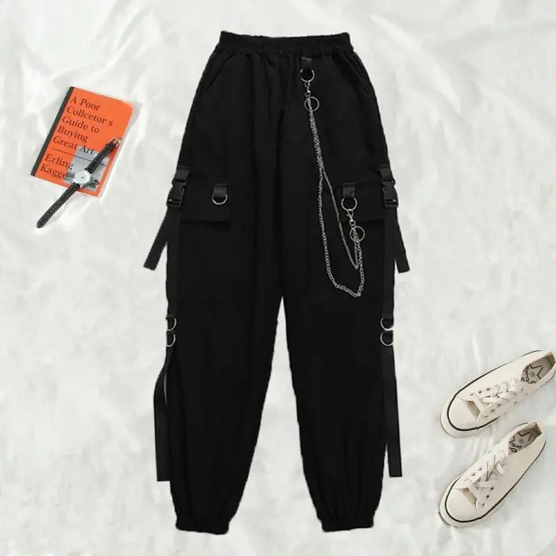 Alt Clothes Women Harajuku Cargo Pants Sets Joggers Trousers Two-piece Suit Punk Pants with Chain Emo Egirl Clothes Aesthetic