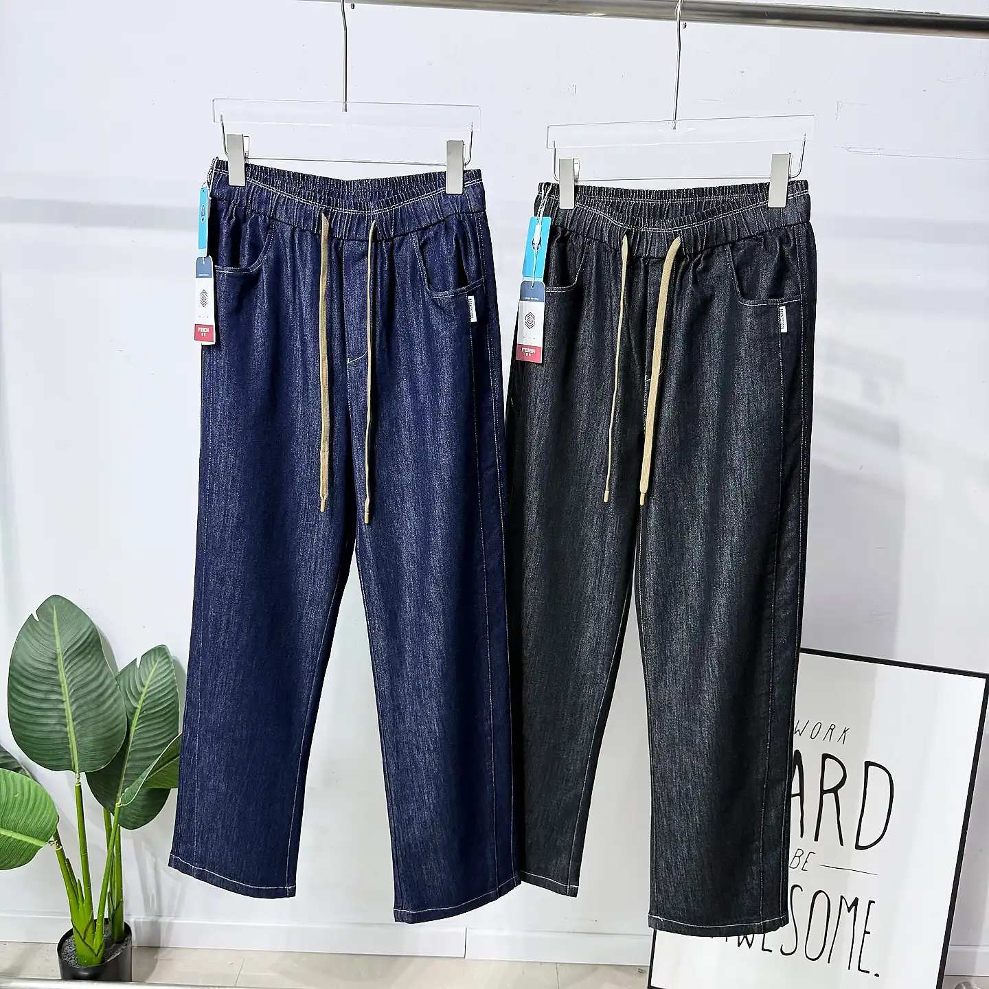 

Comfortable Breathable Men's Casual Pants Spring Summer Elastic Waist Versatile Loose Fit Straight Leg Pants Line