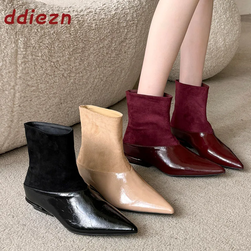 Fashion Pointed Toe Women Stretch Ankle Boots New In Autumn Winter Female Low Heel Shoes Ladies Short Booties Slip On Shoes