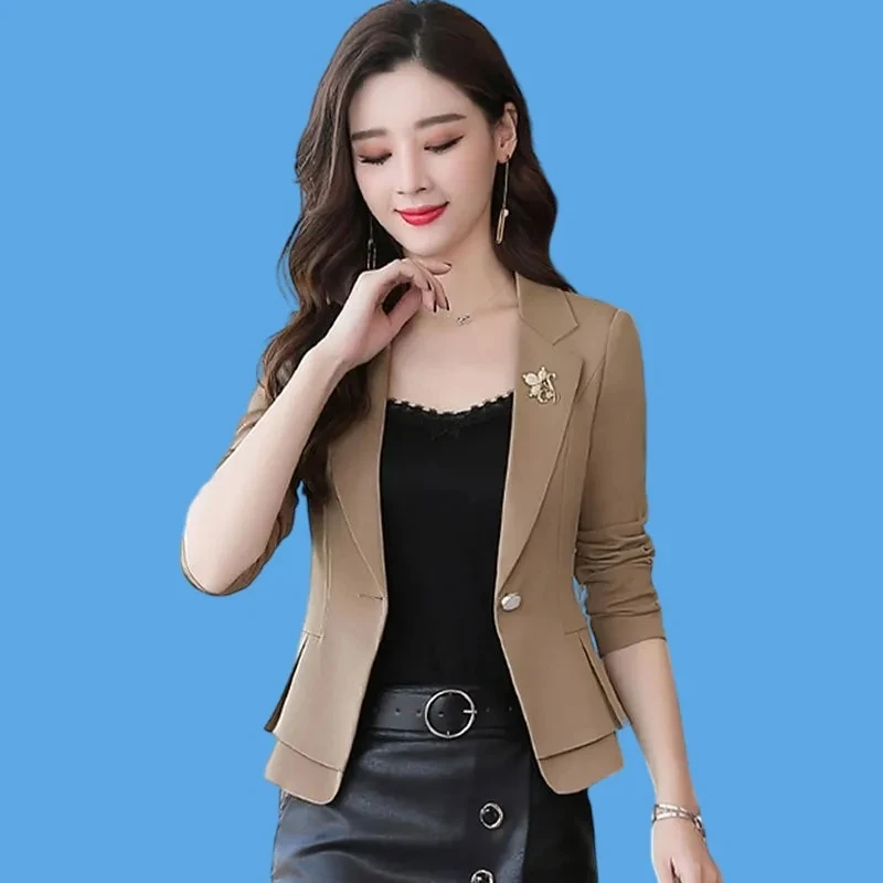 Blazer formal de botão único feminino, casaco curto de escritório, jaquetas monocromáticas, casaco fino, moda elegante, primavera, outono, novo, 2022