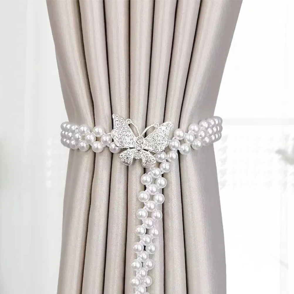 

4pcs Curtain Tie Backs Pearl-Designed Smooth Edges Decorative Holdbacks For Curtains Imitation Pearl Curtain Straps Holder Rope