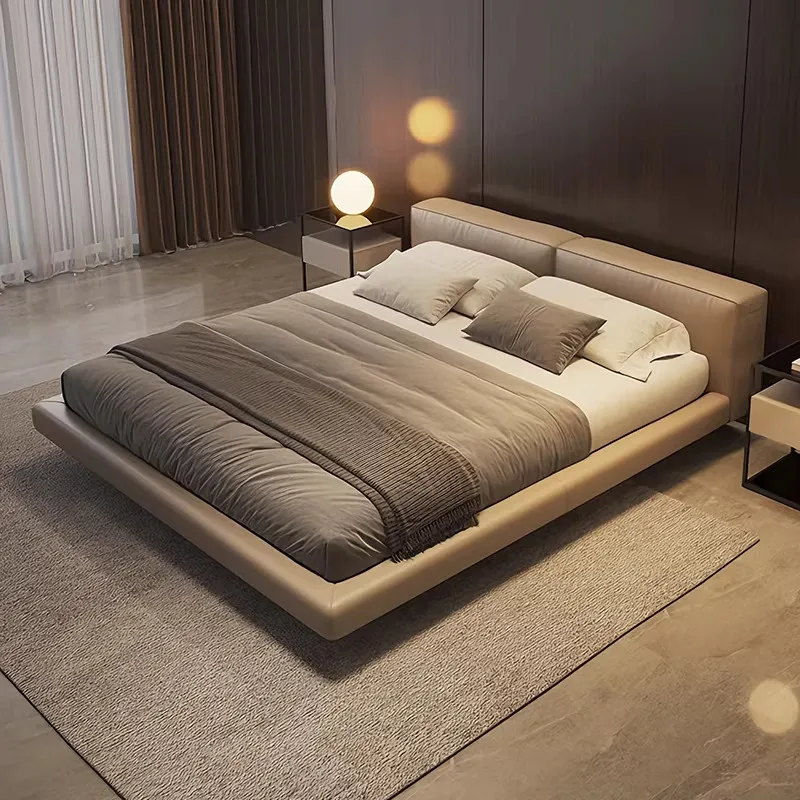 

Tofu block fabric bed modern simple and quiet wind double master bedroom 1.8 meters large apartment