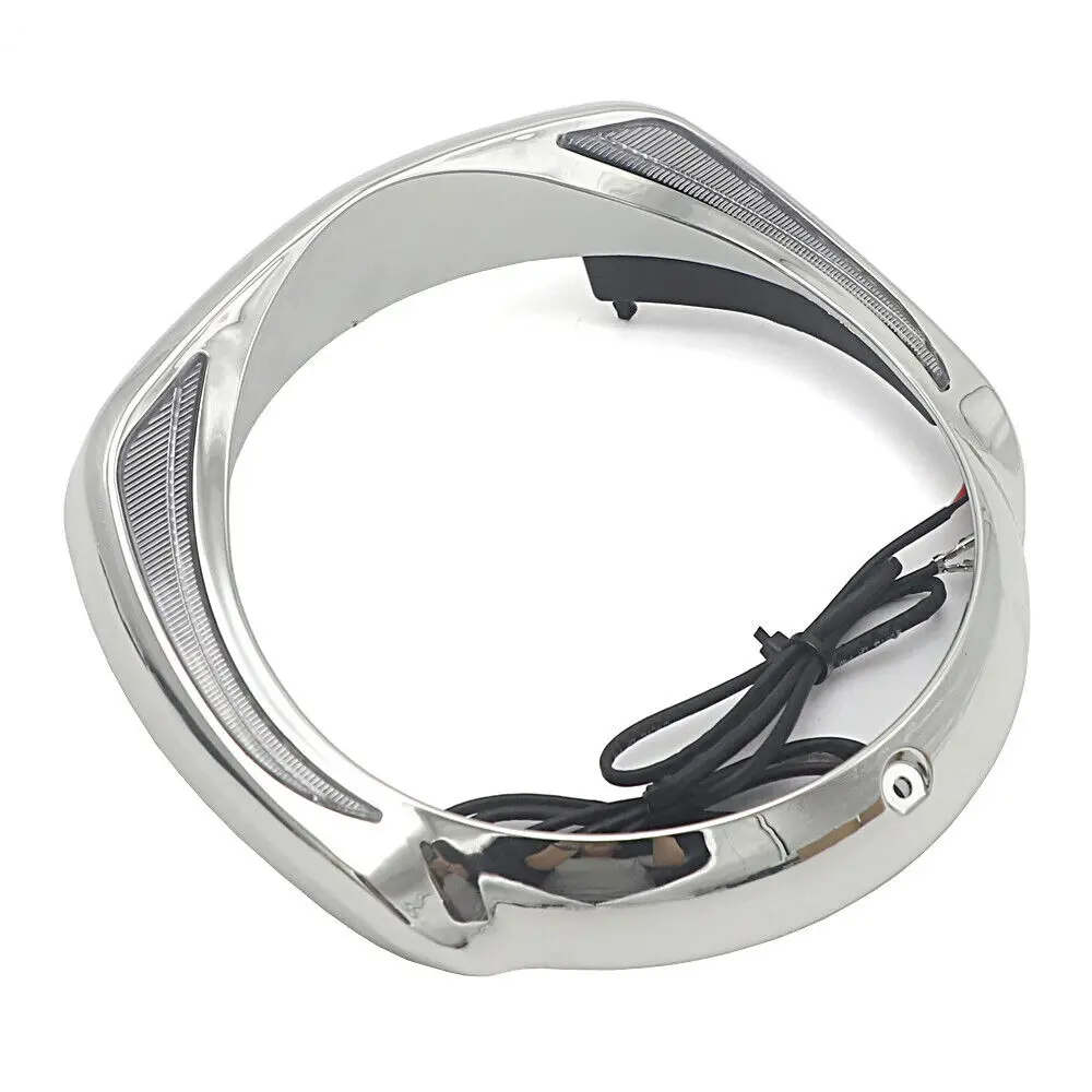 For Harley CVO Touring Electra Glide Street Glide Tri Glide 2014-Up With Amber Turn Signal LED Headlights Bezel Visor Trim Ring