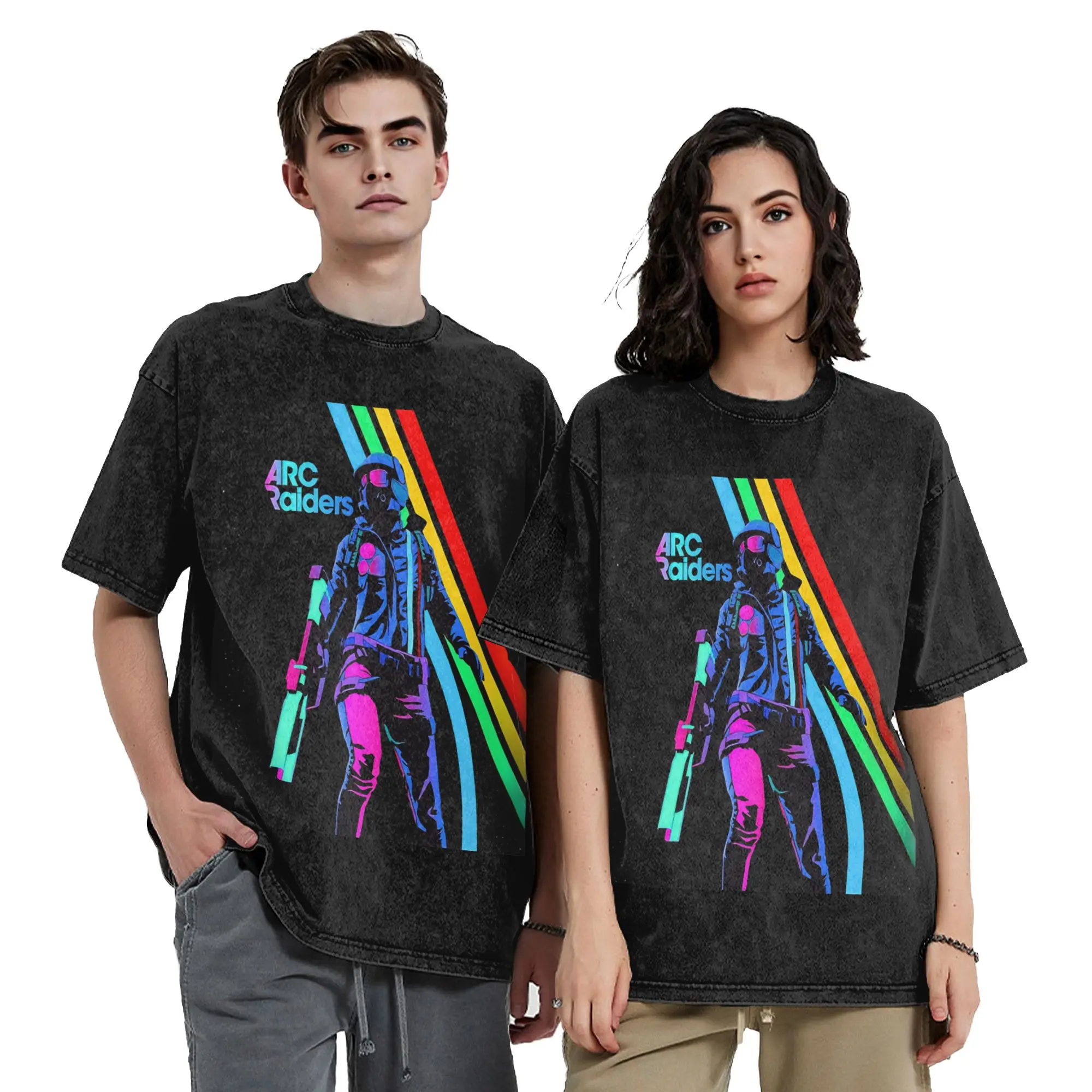 Arc Raiders Sci Fi Gaming Vintage Washed Tshirt For Men Women Cotton Tops Shirts Novelty  Crewneck Short Sleeve