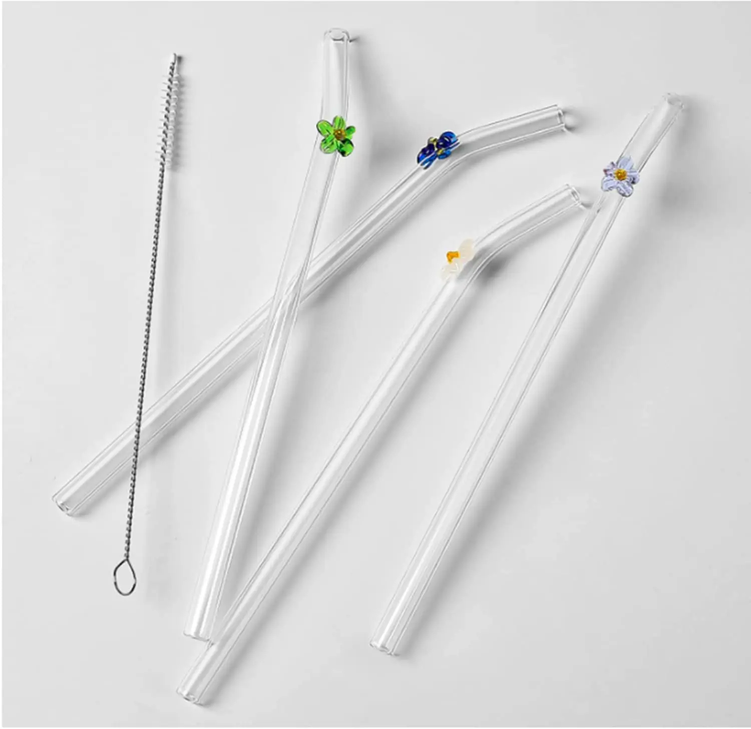 4pcs Glass Straws With 1pc Cleaning Brush Bottle Accessories Set Colorful Shatter Resistant Bend Straws