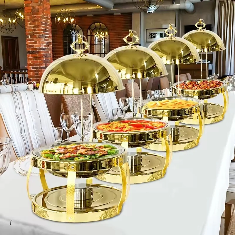 Neue Stil 8L Hochzeit Chafing Dish Edelstahl Chaffing Dish Runde Gold Serviergeschirr Für Catering
