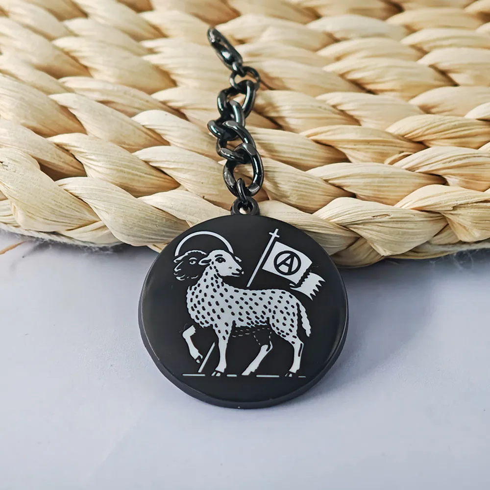 No Gods No Masters Schlüsselanhänger Anarchie-Flagge Zweiköpfiges Lamm Metall-Schlüsselring Punk-Rock-Fan-Kollektion Rucksack-Anhänger Geschenk – Detail 4